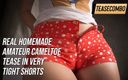 Teasecombo 4K: Verklig hemmafilmad amatör Kameltöje retas i mycket tajta shorts