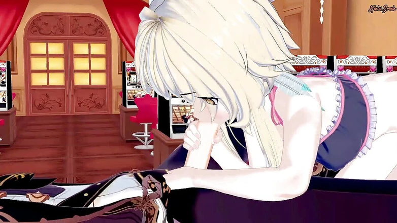 Hentai_Smash: Lumine deepthroats Diluc’s cock, spits out his load of cum -...