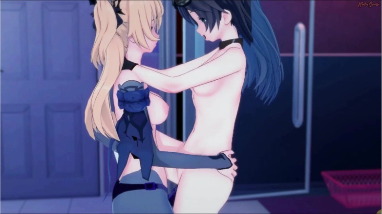 Hentai Smash: Genshin impact - Fischl and Amber have lesbian sex, fuck each...