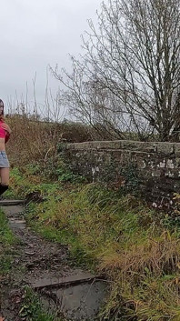 Trans Girl Flashing Her Red Topped Stockings