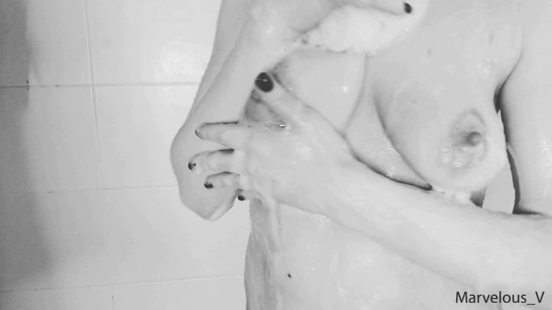 Marvelous V: Sexy hot amateur teen teasing in a shower rubbing her...