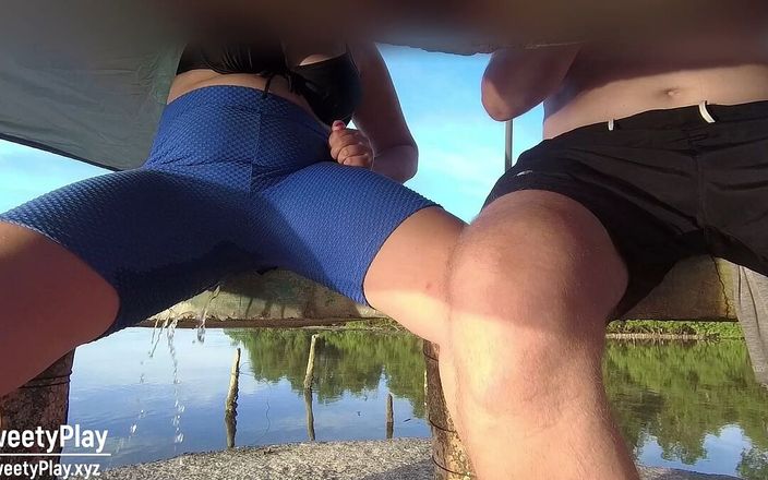 Sweety play: Desperate piss in company at a picnic by lake