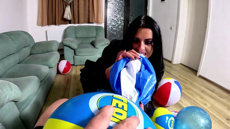 MilfyCalla: Inflatable Humiliation in Leather. Beach Ball Popping, Deepthroat, Doggy and...