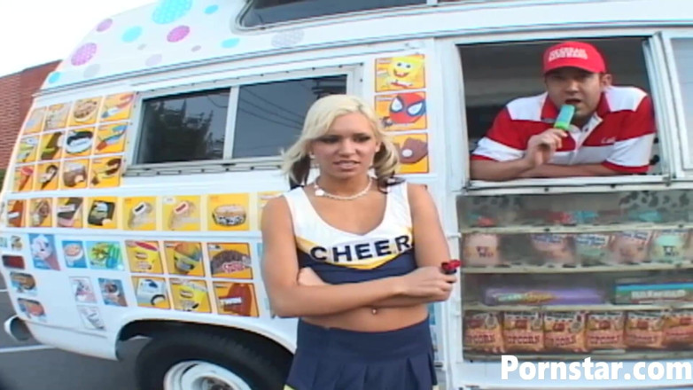 Pornstars: Cheerleader Kacey Jordan with natural tits fucked in a bus