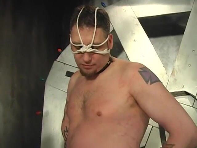 Sex Karma: BDSM mistress in thigh-highs ropes dude's collared face and pulls...