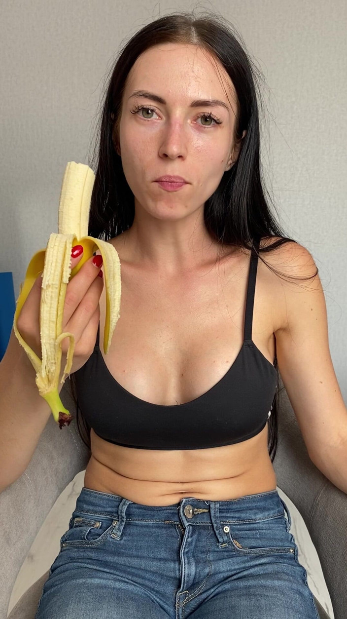 Princess Monica: Teasing in Jeans,eating &amp; Sucking Banana