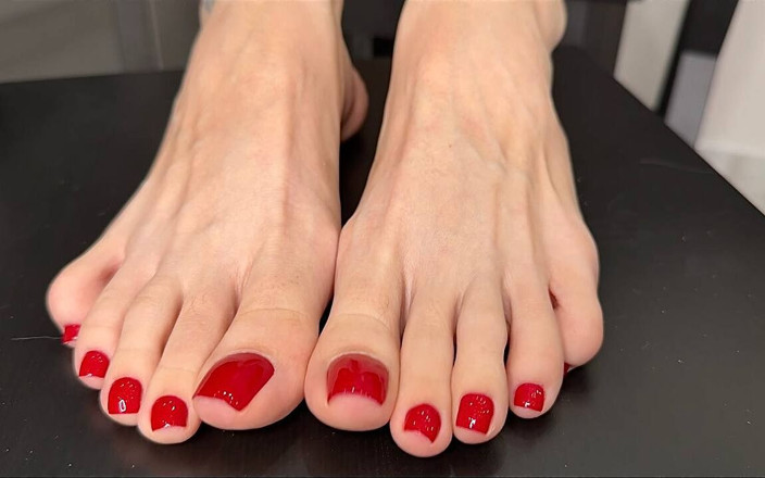 Julia domaina: Long Toes with Red Toenails Polish