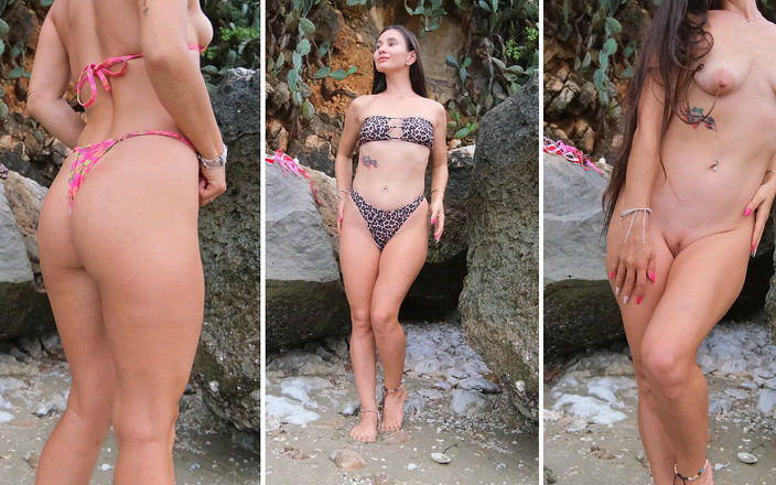 PassionBunny: Sexy bikiny se pasuje a převléká se na pláži