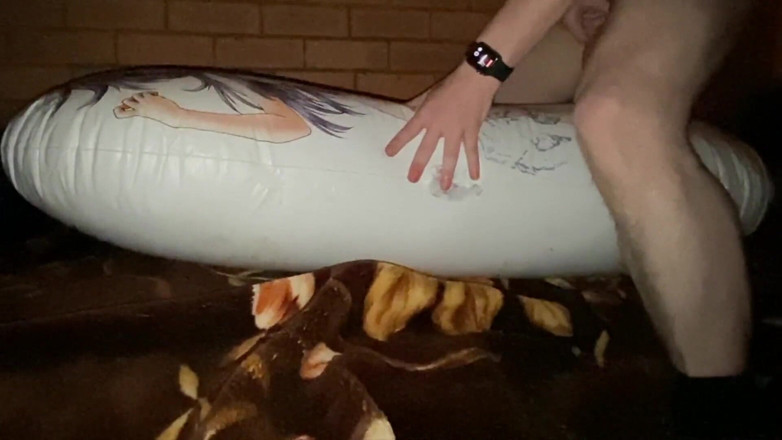 Aussie bi boy: Inflatable Asuka love pillow waterbed fuck