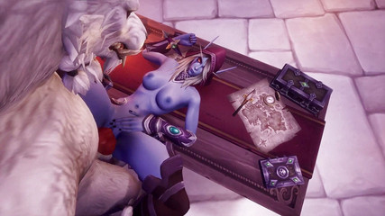 Wraith ward: 식탁에서 나이트 엘프와 섹스하는 늑대인간