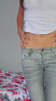 Skinny Brunette Strips and Touches Herself