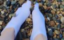 Mooney sweety: Playing with My Feet in White Socks with Pebbles on...