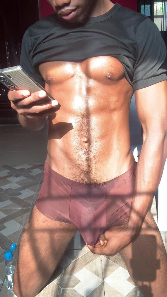 Africa TwinkBoys: Horny Black Muscular Thug Stroking His Thick Dick