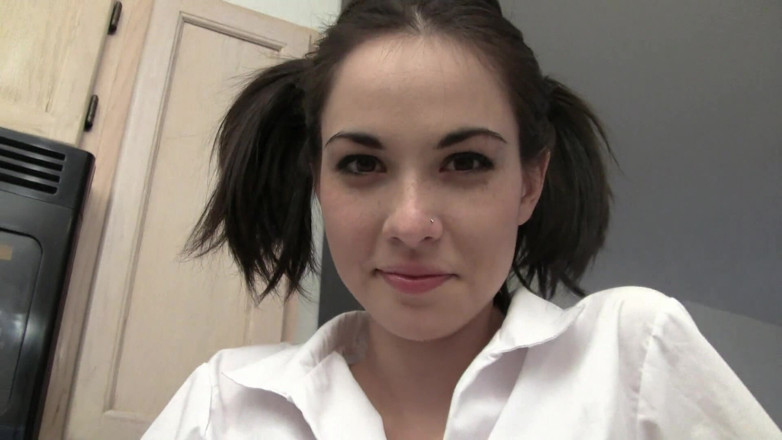 Lucy Van Angel: Petite Pigtailed 18 Year Old Shoots Her First Porn Scene