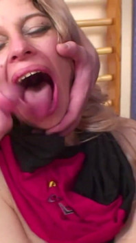 Blonde mature mouth fucked and double penetrated