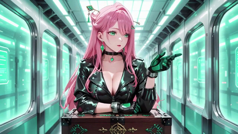 Tay Swift X: Pink-haired Leather Tech! Private Vibes in a Neon-lit Cyber Corridor.