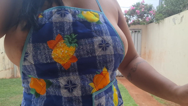 Nicoly Mattos: Hotwife Cleaning the Yard in Just an Apron and Slutty...
