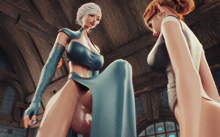 Futara: Zrzavá hospodská dívka Mila ošukaná blonďatou Outlaw Evou Futa - 3D animace