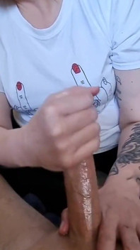 Receiving a Oily Lubed Handjob While Wife Talks to Her Friend Full Video