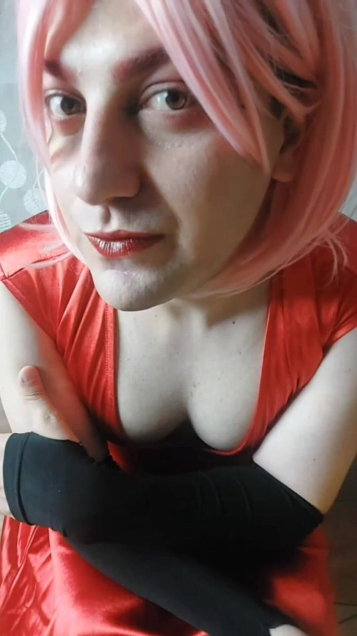 Kitty_Cross: Natural Tits Feminine Boy in Red Dress