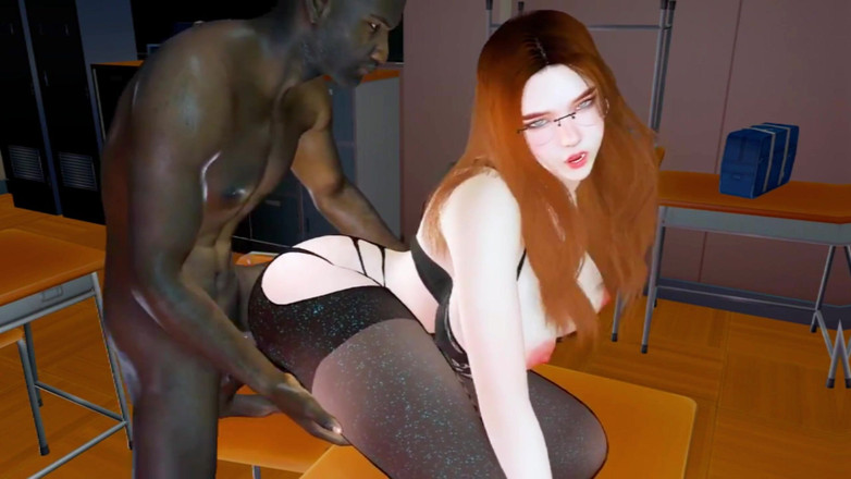 X Hentai: Красотка учительница с большими сиськи и ее студент с большим черным членом (часть 02) - хентай