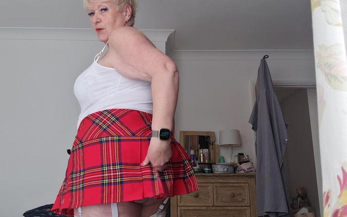 UK Joolz: Tartan Skirt, Stockings and White See Thru Panties