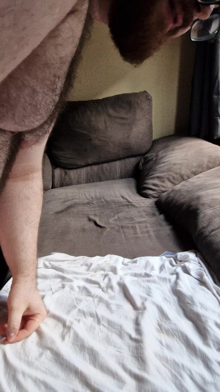 KurisuRedPanda: Fat Hairy Jerks off While Watching Porn