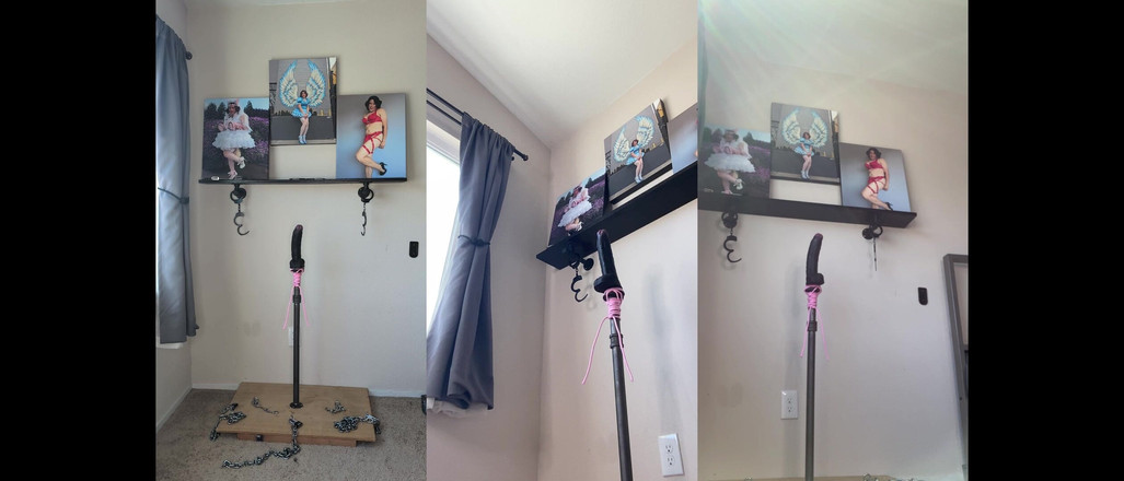 Sissy Candy: 딜도 스탠드에 갇힌 핑크 계집 메이드 캔디