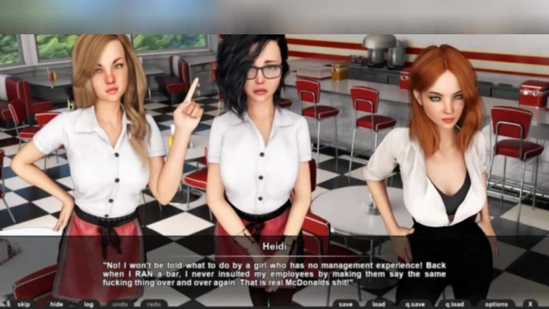 3DXXXTEEN2 Cartoon: Three sexy waitresses and no customers. 3D porn cartoon sex