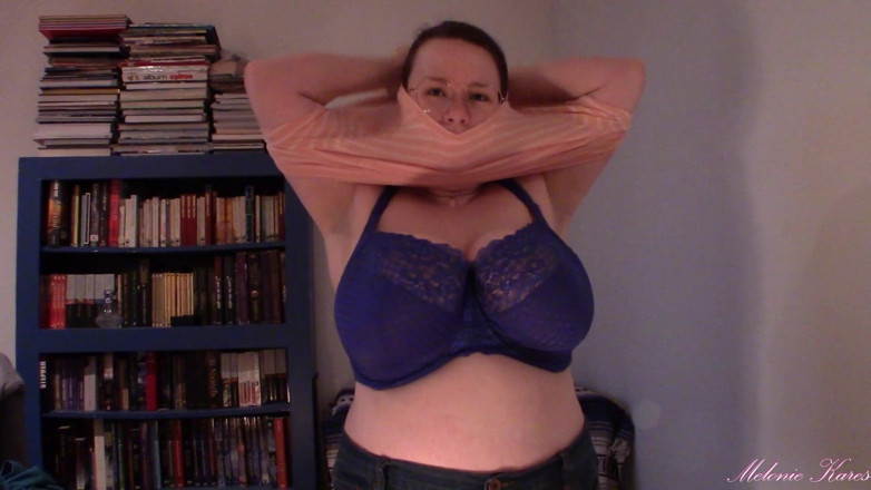 Melonie Kares: Huge boob tight shirt struggle BBW