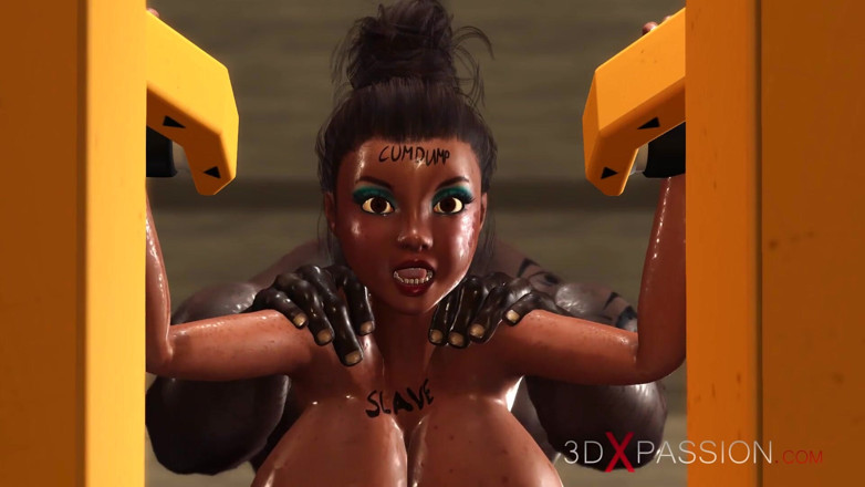 3dxpassion: Restricted area. A sexy ebony in restraints gest fucked hard...