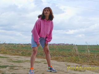 Pee Adventures: Intense fitness outdoor makes her pee her pants