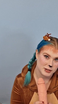 Sucking a Thick Dildo in a Reindeer Costume - Solo Girl