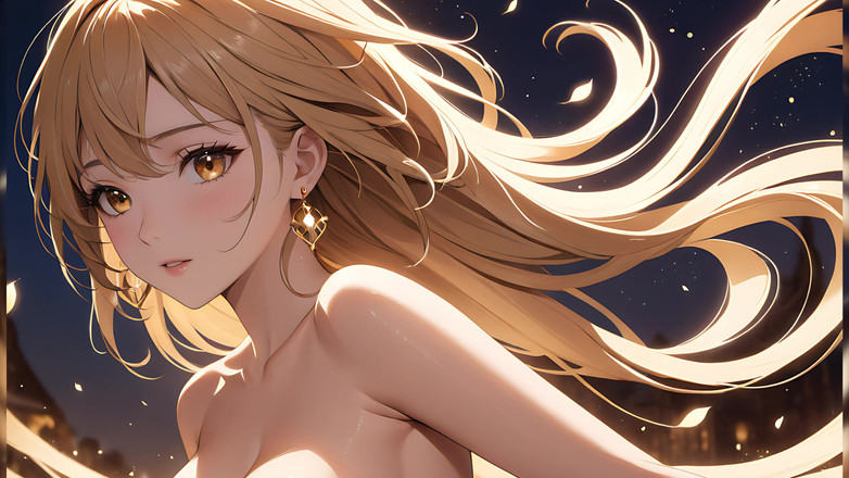 LustRender: Altın meltem: rüya gibi parıltılı güzel genç kadın