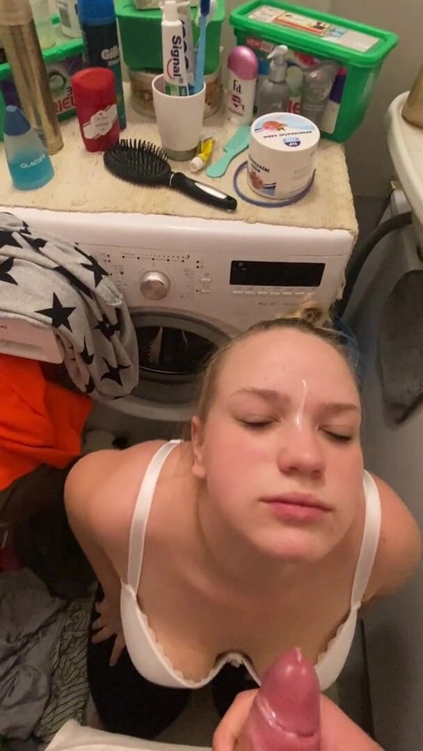 Bootyass Girl: Risky quick blowjob in the bathroom when my stepmom was...