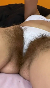 Swimsuit hairy pussy and cumming