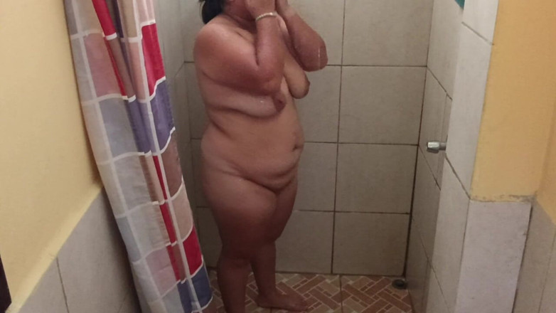 Stepmom_with_big_tits: Taking a Shower in a Public Restroom.