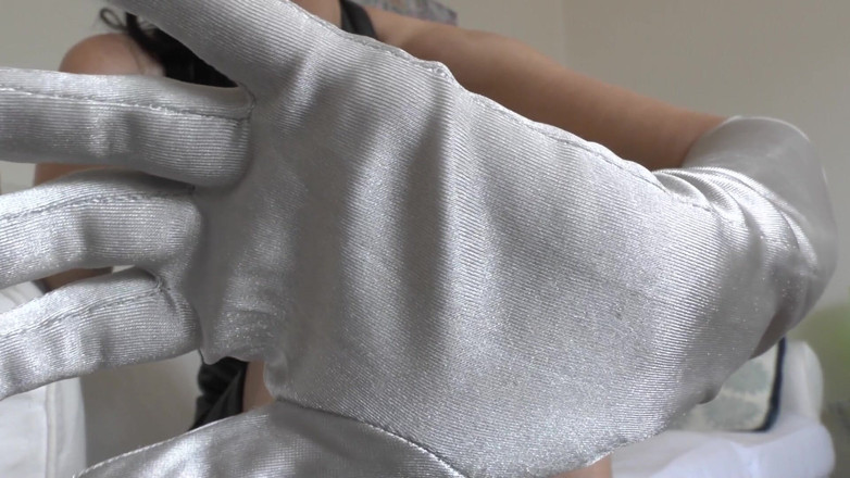 Lady Victoria Valente: Long, Shiny Silver Satin Gloves Turn You on so Much -...