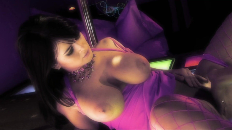 Hot Girlz: Big tit brunette stripper gets fucked by two hard dicks
