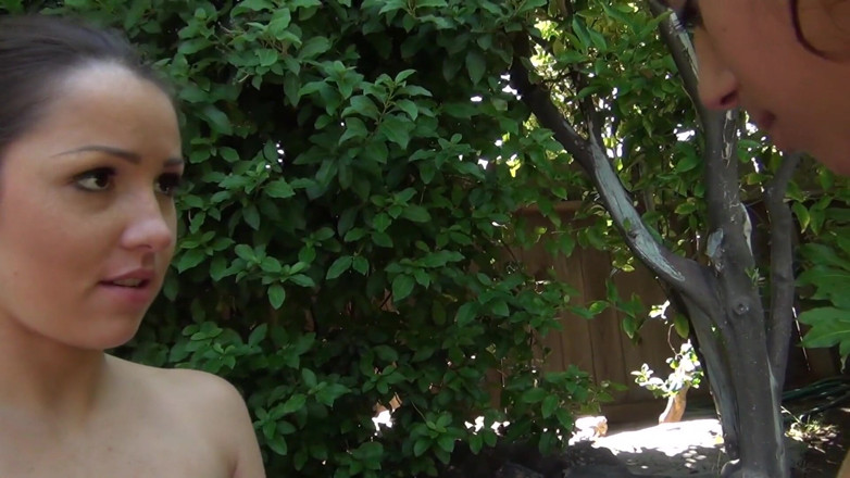 Girl on Girl: Horny sluts have lick session naked on the lawn outdoors