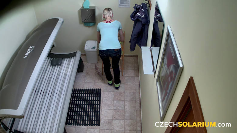 Czech Solarium: Czech Solarium 54: Blonde Young Woman Strips Down and Flashes Her...