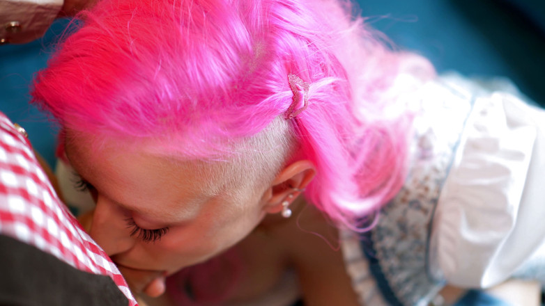 Discover 4K: Pink Haired MILF Rides Hard in Dirndl Outfit