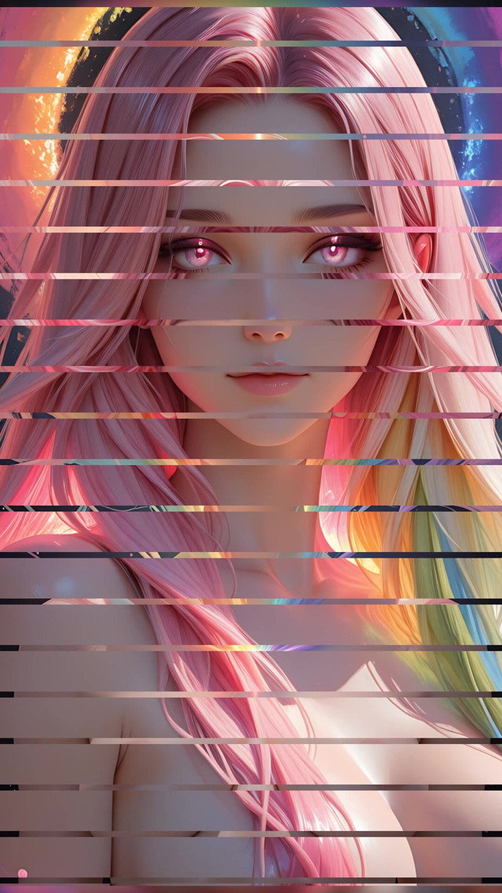 VelvetInk Studio: Rainbow Cosmic Beauty with Glowing Pink Eyes Fantasy Portrait Ai...