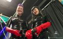 Lady Valeska femdom: Latex Dommes invite you to suck their huge strap ons