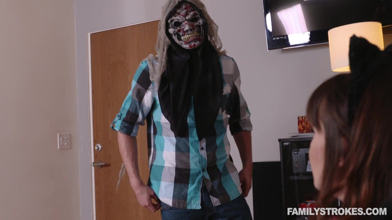 Family Strokes: Cat eared cuties get fucked hard by spooky stud