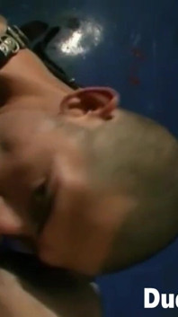Submissive Dude Wearing Leather Attire Gagging Dom's Humongous Cock