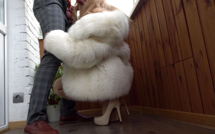 Otta Koi: Intense hot fuck in white fur coat on the balcony -...