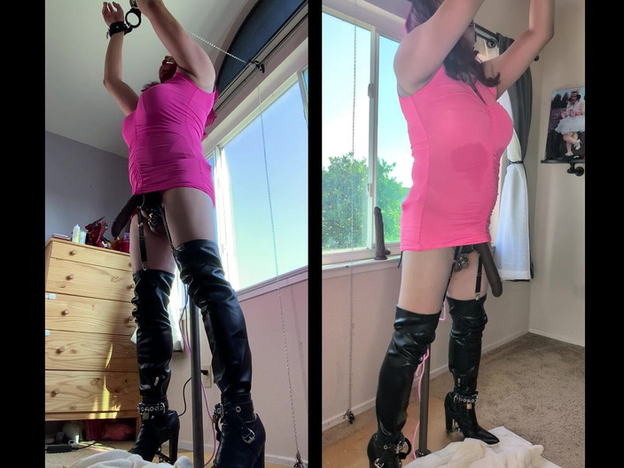 Sissy Candy: シシーは貞操帯と拘束で巨大なディルドで拘束されている