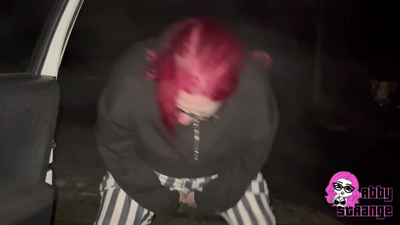 Abby Strange: Pissing in the Snow at the Highway Parking Lot