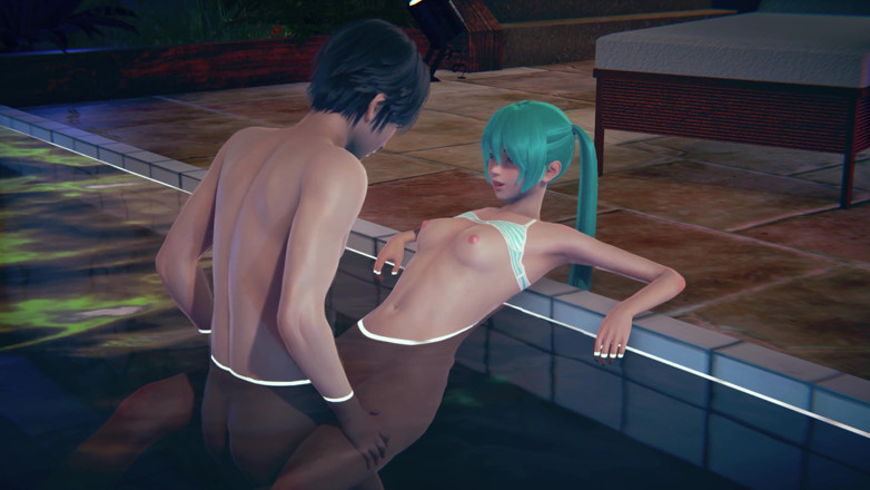 Waifu club 3D: Miku spuszcza się w basenie z dużego kutasa